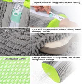 ADEHMDA Shoe Washing Machine Bag, Laundry Shoe Bag for Washer & Dryer, Shoe Cleaning Bag with Zipper, Elongated Thicken Microfiber Fluff and Suitable for Multiple Shoe Types (2pcs, Greyish Green)