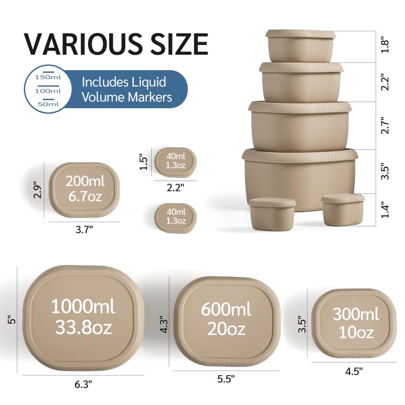 ISSEVE 6Pcs/Set Nesting Silicone Food Storage Containers with Lids, BPA