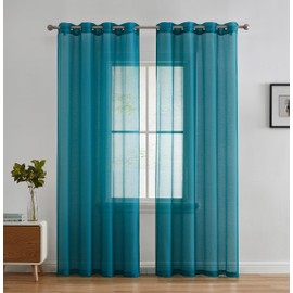 HLC.ME 2 Piece Semi Sheer Voile Window Curtain Grommet Panels for Bedroom & Living Room (54" W x 84" L, Aqua Blue (Teal))