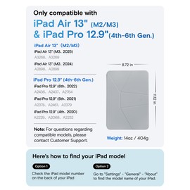 MOFT MOFT Dynamic Folio Case for iPad Air 13 Inch M3/M2 (2025/2024), iPad Pro 12.9 6th/5th/4th Gen, Silm Magnetic Stand Case with 20+ Viewing Angles, Auto Wake/Sleep, Cement x Sapphire