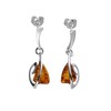 Amber Sterling Silver Earrings - Unusual Art Deco Amber Fancy