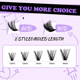 Eyelash Extensions Set, 12-16 mm, 60D + 80D D-Curl, Individual Eyelashes, Natural DIY Lash Extension for Beginners (HZKit-60D + 80D-1216 mm)