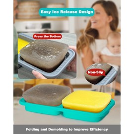 Silicone Freezer Tray with Lid, Hitseon 4-Cup (1000ml) Extra-Large Folding Silicone Freezer Molds, 2-Pack Easy Release Silicone Soup Freezer Molds, Ease Use for Freezing Juice, Soups (Gray)