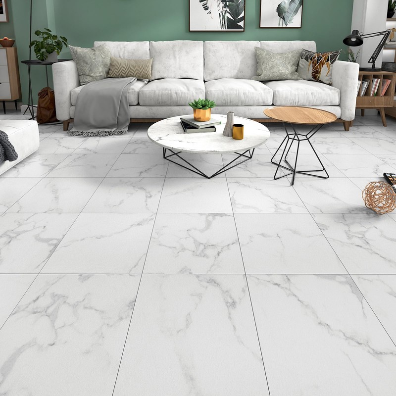 WESTICK White Peel and Stick Floor Tile Bathroom Waterproof Marble