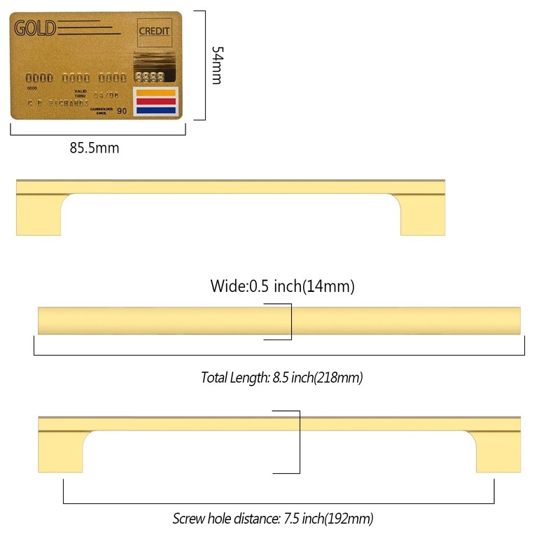 Amerdeco 10 Pack Brushed Gold Cabinet Pulls 7.5 Inch(192MM) Hole