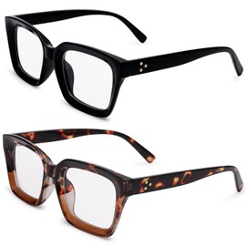 COASION Blue Light Blocking Eyeglasses Classic Thick Square Rim Frame Eyewear for Women Men (Bright Black + Leopard)