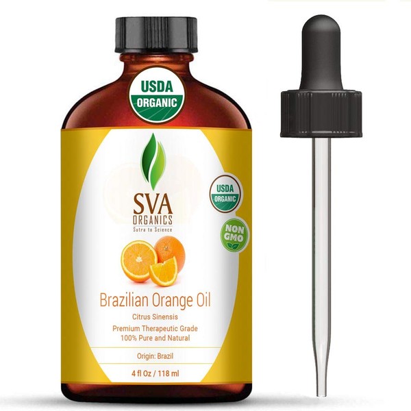 SVA Organics Orange Oil Sweet Brazilian 4 Oz 100% Pure Natural Undiluted Premium Therapeutic Grade Oil For Skin, Face, Hair, Massage, Diffuser, Aromatherapy