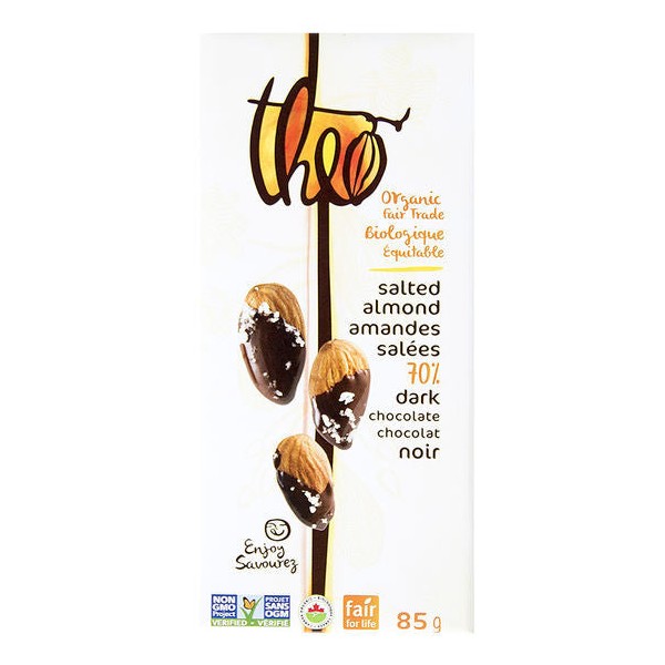 Theo Organic and Fair Trade 70% Dark Chocolate, Salted Almond / 85 grams