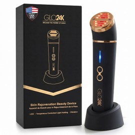 GLO24K - Dispositivo de belleza para rejuvenecimiento de la piel, basado en LED de triple acción, térmica, tecnologías de vibración. Tratamiento antiedad SPA en casa.