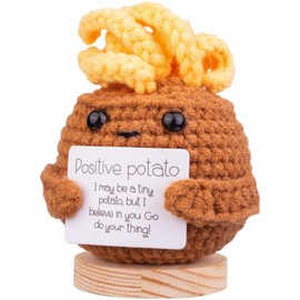CoFuBcad Funny Positive Mini Potato, Cute Knitted Wool Potato Toy with Positive Card, Birthday Party Decor Office Decoration(A2)