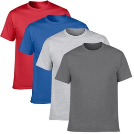 NewDenBer Men's Classic Basic Solid Crew Neck Soft Cotton T-Shirt 4 Pack Red/Deep Royal/Charcoal Grey/Grey, L