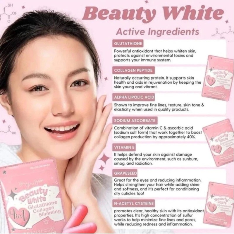 You Glow Babe BEAUTY WHITE Glutathione Capsules, Japan Formula 30