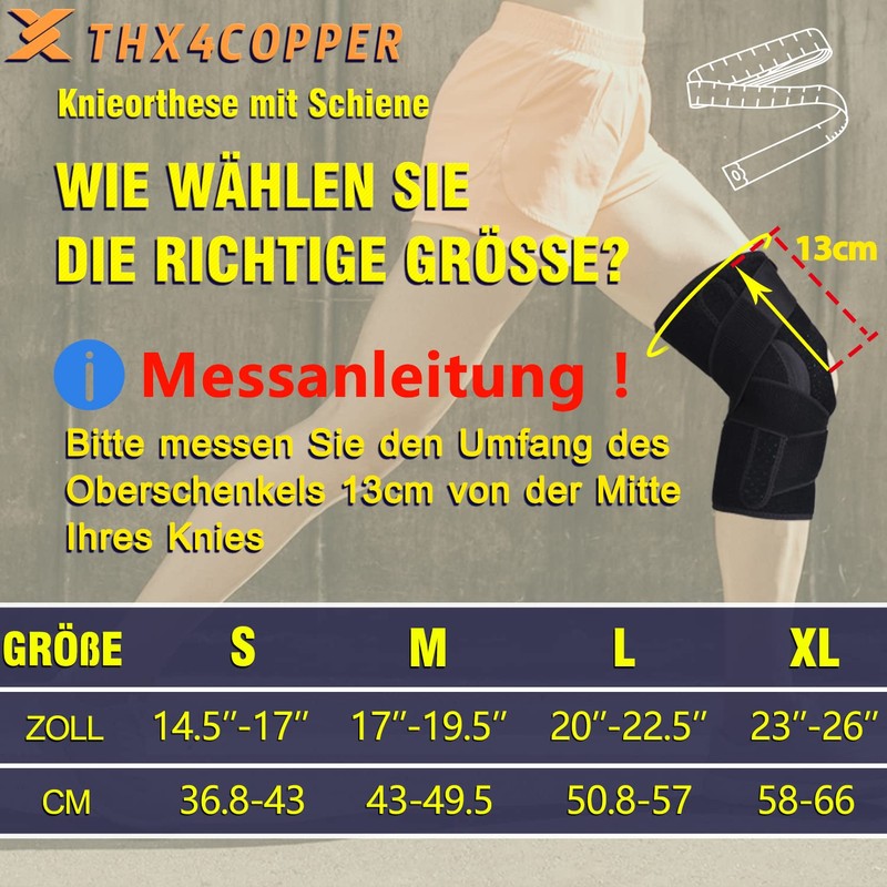 Thx4COPPER Knee Brace with Splint - Adjustable Open Patella with