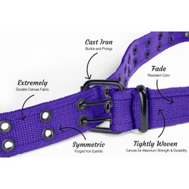 Double Grommet Belt, Unisex Double Hole Canvas Belts for Men and Belts for Women, Double Prong Durable Eyelet Belt - Purple Large