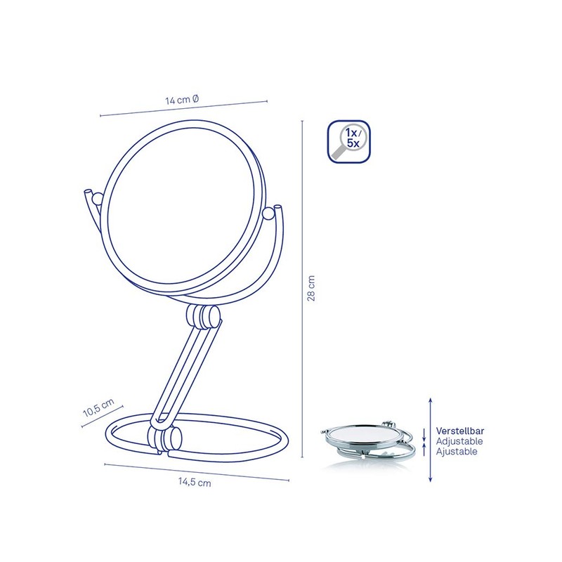 Kela 20625 Standspiegel, 1-/5-fach Vergrößerung, Ø 14cm, Metall, Safia, Verchromt