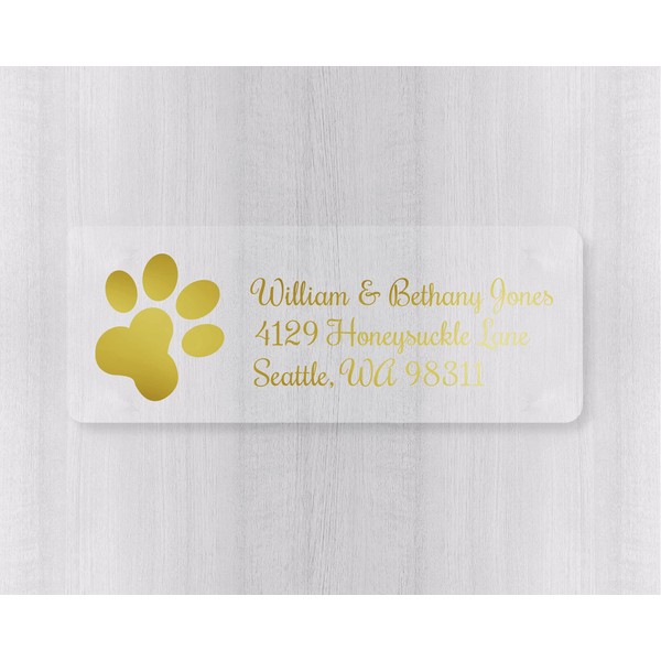60ct - Foiled Paw Print Clear Address Labels (#351-CF)