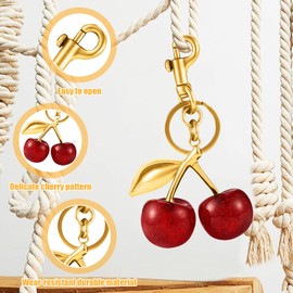 Jognee Cherry Bag Charm, Cherry Pendant for Bags, Bag Hanger, Women's Cute Key Chain, for Women Purses, Bags, Handbags, Wallets, Backpacks, red, M