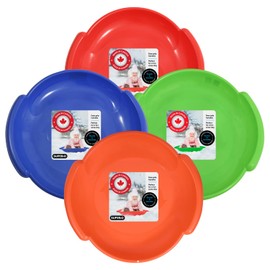 Superio Round Snow Saucer Sleds- 24” Plastic Disc Sleds for Kids and Adults- Heavy Duty Sled Discs with Handles for Downhill Sledding, Winter Outdoor Sports, (Blue, Red, Green, Orange)
