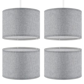 Weewooday Weewooday 4 Sets Fabric Lampshade with E27 to E14 Adapter Ring Modern Ceiling Pendant Table Drum Light Shade Linen Lamp Shades for Table Bedside Floor Lamp 26 x 18 cm(Grey)