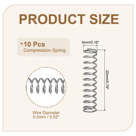 QUARKZMAN Pack of 10 304 Stainless Steel Compression Spring 0.5 mm Wire Through 4.5 mm Outer Diameter 20 mm Length Silver Coil Spring Metal Springs Set, Mechanical Compression Springs for Appliances