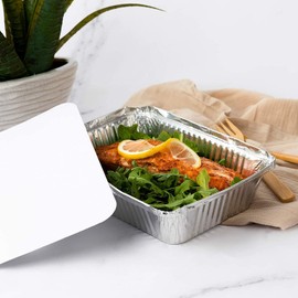 JMS we create smile Pack of 50 - Aluminum Foil Pans, Foil Containers, Roasting Trays for Baking, Storage of Food, Heavy Duty Large Foil Trays Ideal for BBQ's Buffets and Parties (250 ML)