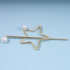 Yheakne Clip para el pelo con diseño de estrella y perla hueca dorada para el cabello, clip vintage para moño de aleación, accesorios decorativos para el cabello para mujeres y dorados, color dorado