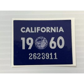 1960 California License Plate Registration Sticker, YOM, CA DMV show car