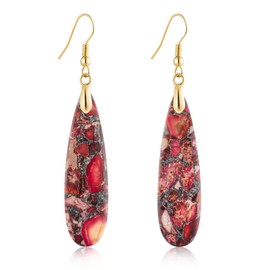 SELOVO Trendy Earrings Teardrop Stone Red Earrings Dangle for Woman Gold Tone
