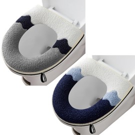 2 Pieces Thicker Bathroom Soft Toilet Seat Cover Pad with Handle Toilet Lid Cover Cushion Soft Thicker Washable Fits All Oval Toilet Seats (Grey+NavyBlue)