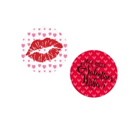 Valentine's Day Car Coasters Set of 2 Cup Holder Absorbent Neoprene Fabric Wishes Hearts Lips Hugs & Kisses Valentine Gift Red & White Handmade by The Painted Pug