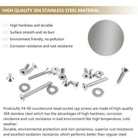 Kindroufly 252 Pieces #4-40 x 3/16", 1/4", 5/16", 3/8", 1/2", 5/8", 3/4", 1", Countersunk Head Socket Cap Screws Nuts Washers Assortment Kit, 304 Stainless Steel, Fully Machine Thread