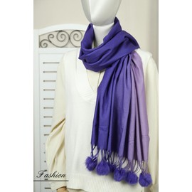 Sumato Womens Soft Transition Gradient Scarf Women's Autumn and Winter Double-Sided Cashmere Feel Scarves with Pom Poms Purple