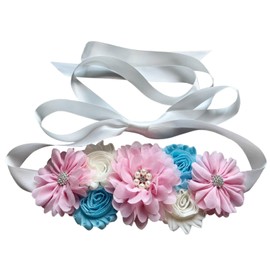 Luoyunna Flowers for Sashes Maternity Pregnancy Sash Belt for Baby Shower Wedding Bride, Pink Blue, width： 1 inch， length： 94.5 inches