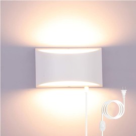 Lightess Plug in Wall Sconces 12W Modern LED Wall Light Dimmable Indoor Up Down Wall Lamp for Bedroom Living Room Hallway Staircase, Warm White