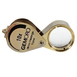 GemOro Jewelers Loupe Magnifier | Gold Hastings Triplet 10x Jewelry Eye Loop Magnifying Glass Monocle for Watch Repair Diamonds Coins Plants Gems Stamps Rings Earrings | Pocket Microscope (18mm)