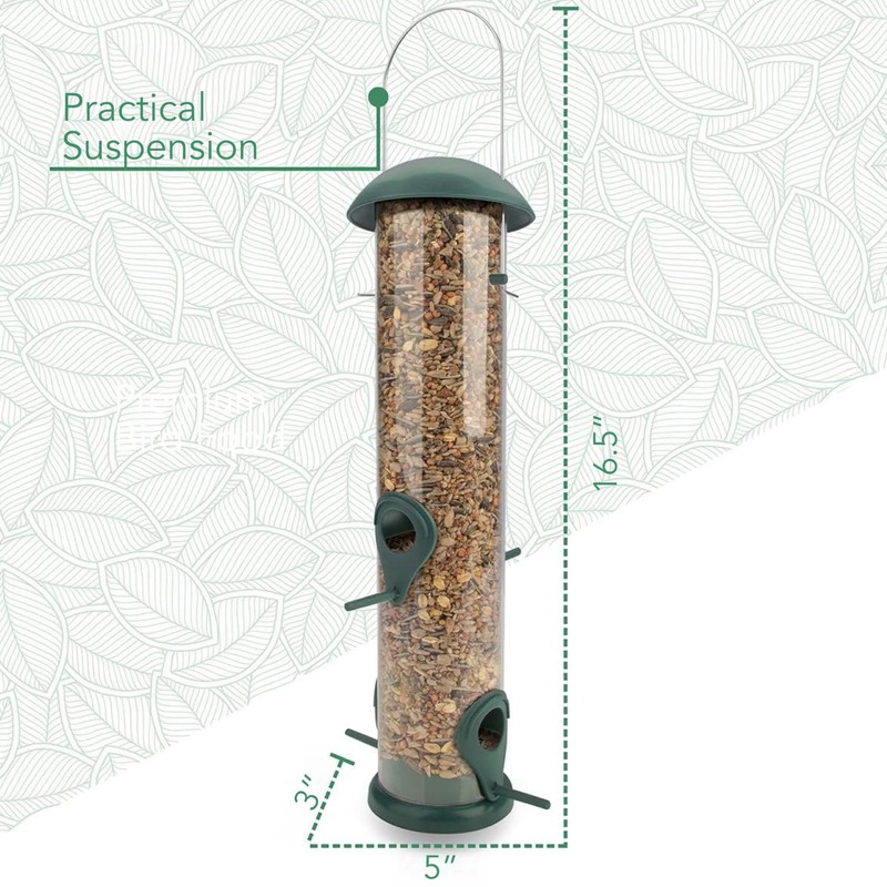 Wildlife Friend, 30 cm Grain Bird Feeder, Green, with 4