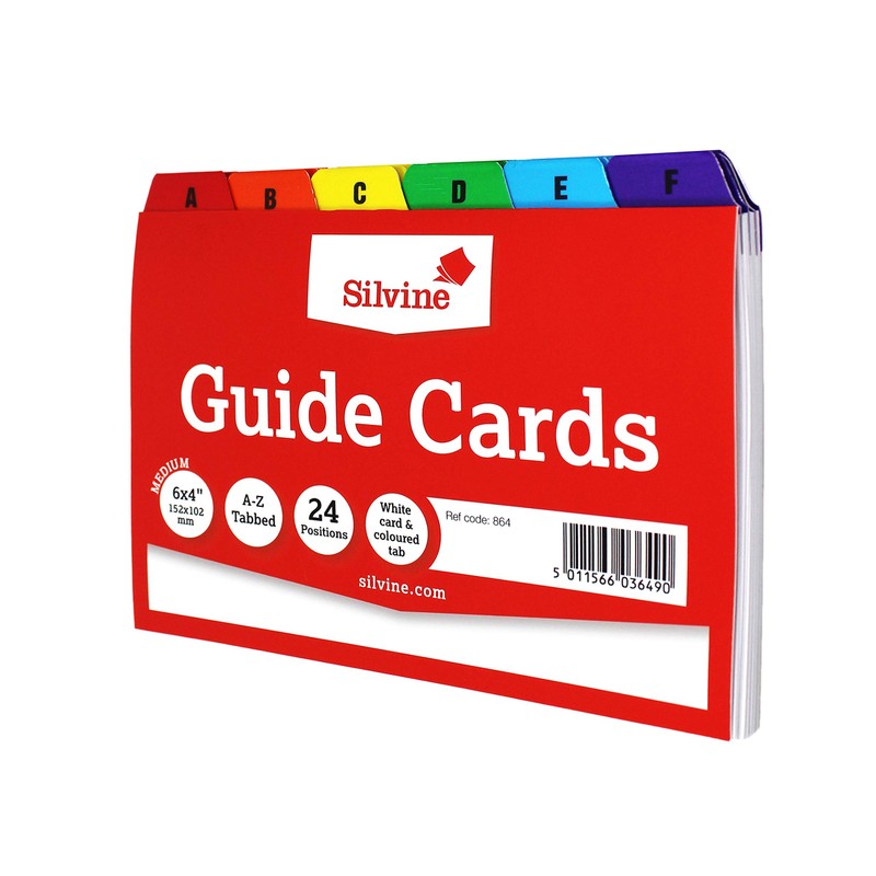 Silvine A6 Guide Cards in Plain White, Tabbed A-Z. Ref