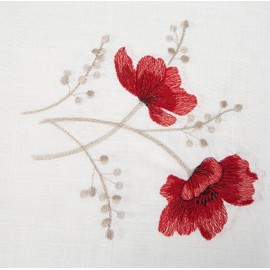 HomeSpace Direct Poppies Pencil Pleat Kitchen Curtains and Tiebacks 46 x 48 inch Embroidered Floral Gingham Checked, Polyester, Red/White, 46 x 48-Inch