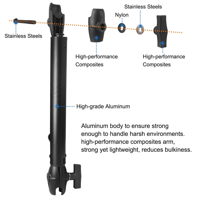 WINDFRD Aluminum Extension(18.3"/46.5cm) Double Socket Arm for 1.5 Inches /