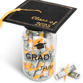 Graduation Gifts 2025 - Personalized Name Graduation Mason Jar - Filled with Money & Class of 2025 Cap Kit - Centerpieces Congrats Decorations Party Supplies for Him Her Women Men College High School