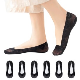 Women’s Lace Invisible Socks - 6-Pairs Cotton Breathable Anti-Slip Boat Hidden Low-Cut Lace Liner Socks for High Heels Flats