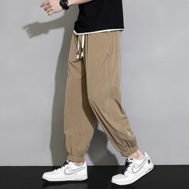 Men's Summer Ice Silk Quick-Dry Yoga and Casual Sports Pants with Trendy Ankle Cuffs Thin Black+6XL 5ea