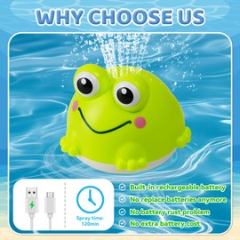 Light Up Bath Toys for Kids Ages 1-3,Rechargeable Frog Bath Toy Sprinkler for Babies 6-12 Months,Water Pool Bathtub Fountain Toys,Infant Toddlers Boys Girls Birthday Gifts