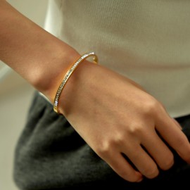 JotCa Gold Bangle Bracelets for Women 18K Gold Plated Cubic Zirconia Bangle Bracelets Stainless Steel Eternity Diamond Oval Bracelet Jewelry