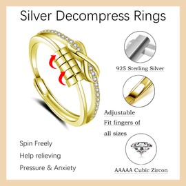 Glintara Silver Anxiety Ring for Women, 925 Sterling Silver Anxiety Ring with Beads, Open Adjustable Cross Anti-Stress Ring, Infinity Waves Spinner Fidget Ring, Unisex Mood Ring Against Stress,