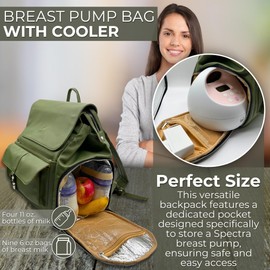 Vegan Leather Breast Pump Bag With Cooler and Stroller Hooks - Spectra Pump Bag with cooler - Compatible with Spectra S1 S2 - Spectra Pumping Bag for Work - Wearable breast pump bag Pumping Backpack