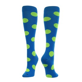 TCK Krazisox Polka Dot Over The Calf Socks (Electric Blue/Neon Yellow, Medium)