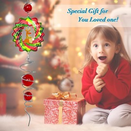 FONMY Santa Deer Gazing Ball Spiral Tail Decorative Wind Spinner Worth Gift Christmas Tree Hanging Ornament Silver Spiral W/Solid Glass Orb. Indoor Outdoor Garden Decoration. 17 inch Height