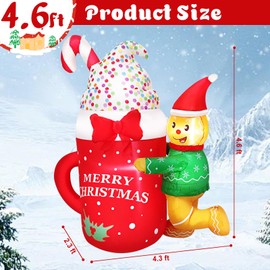 QEOIYDE 4.5FT Christmas Inflatable Ice Cream Cups with Gingerbread Men - Merry Christmas Printed Blow Up Decoration for Holiday, Party, Winter Festive Display Indoors and Outdoors Lawn, Yard, Garden