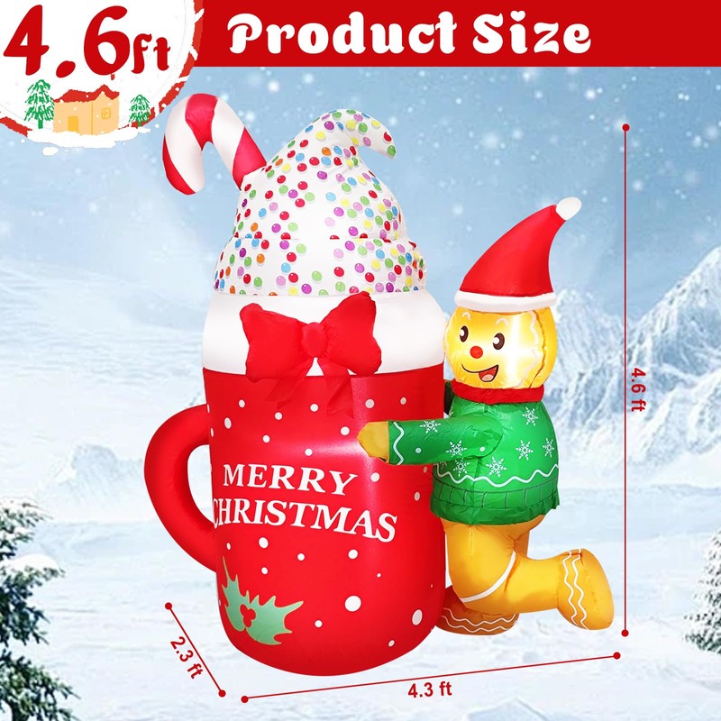 QEOIYDE 4.5FT Christmas Inflatable Ice Cream Cups with Gingerbread Men